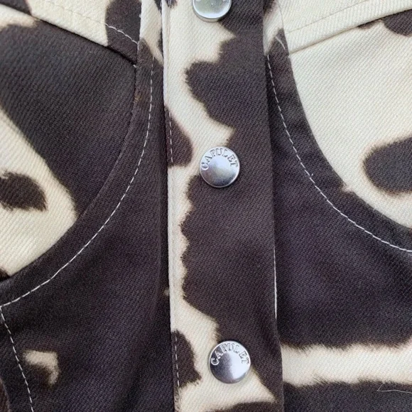 Capulet Brown and Cream bodycon denim button front cow print Midi Dress - Picture 4 of 4